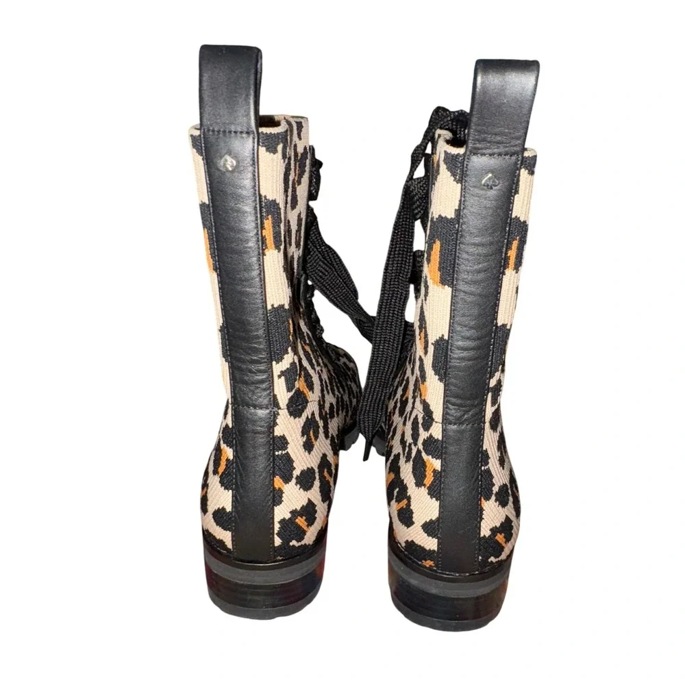 Kate Spade Merigue‎ Boots 9.5 Knit Leather Leopard Lace Up boots NEW